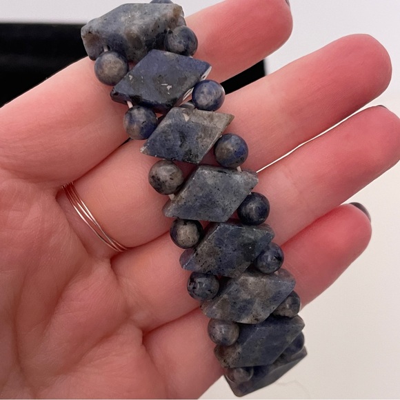 Vintage Real STONE Blue SODALITE Boho Summer Mermaid Geometric Crystal Bracelet - Picture 2 of 8